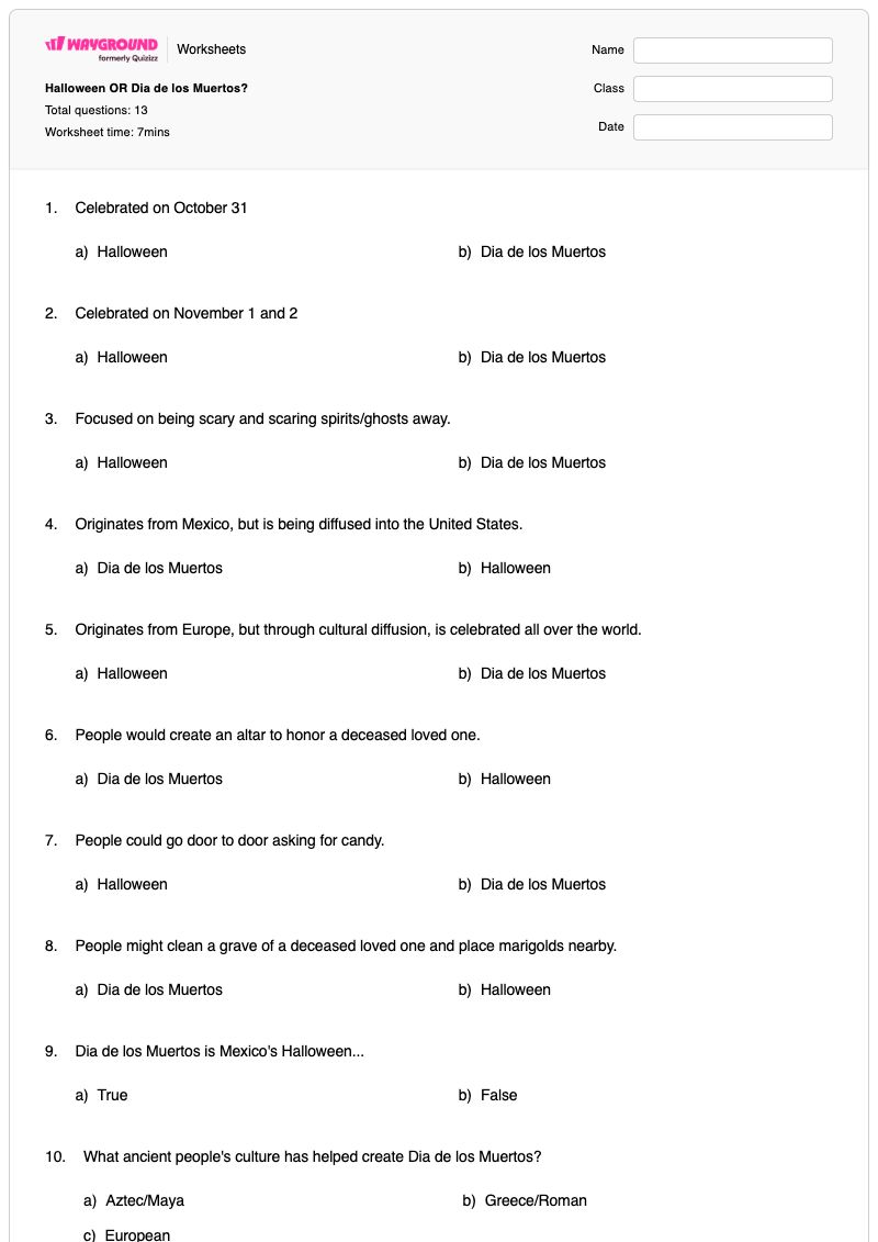 Halloween OR Dia de los Muertos? - Printable Halloween Worksheets Kindergarten - Wayground