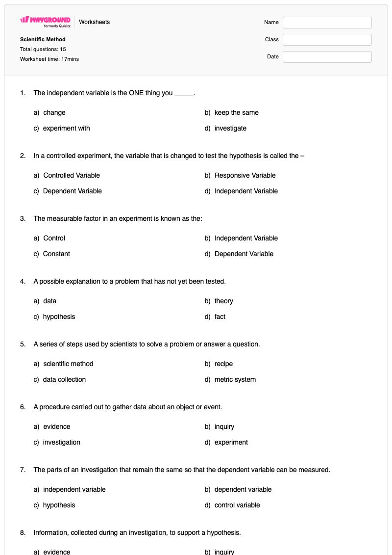 Scientific Method - พิมพ์ได้ การวิเคราะห์เชิงกราฟ เวิร์กชีท - Wayground