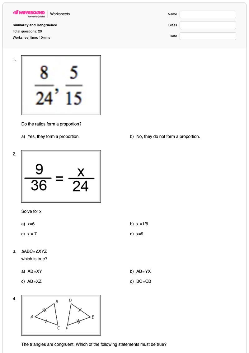 Similarity and Congruence - Printable Congruence Worksheets - Wayground