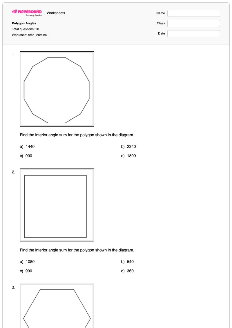 Polygon Angles - Printable Angles Worksheets - Wayground