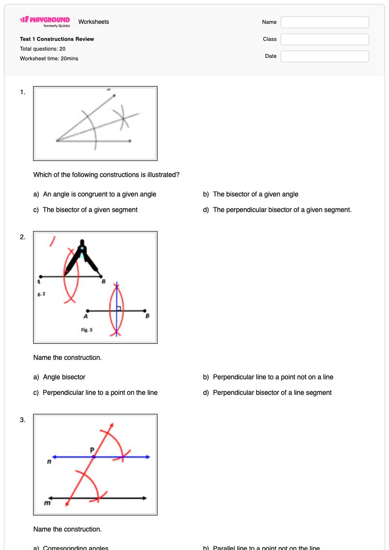 Test 1 Constructions Review - พิมพ์ได้ การใช้ไม้บรรทัด เวิร์กชีท - Wayground