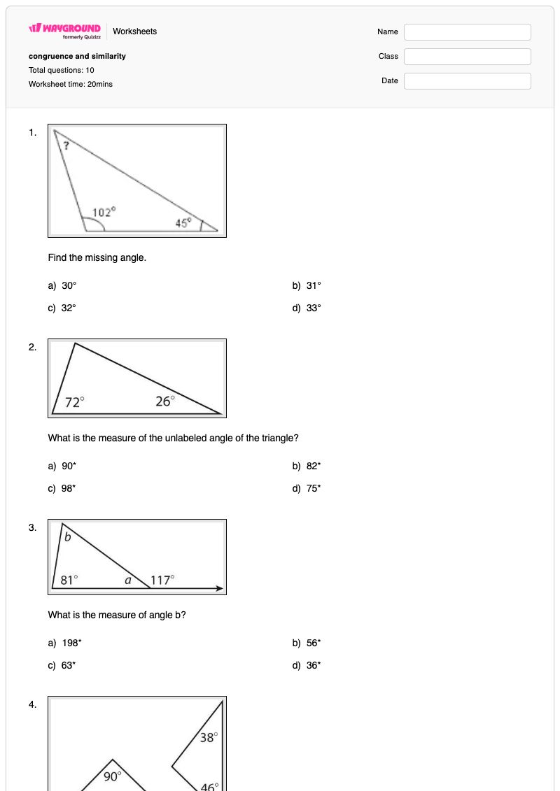 congruence and similarity - พิมพ์ได้ การค้นหาด้านที่หายไป เวิร์กชีท - Wayground