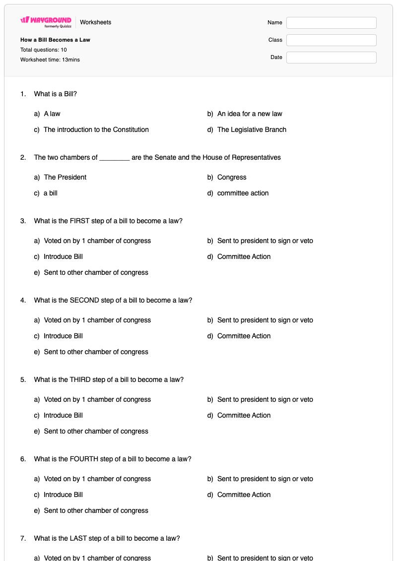 How a Bill Becomes a Law - Printable How-a-bill-becomes-a-law Worksheets - Wayground