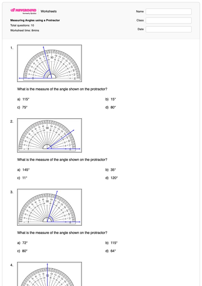 Measuring Angles using a Protractor  - Printable Using-a-protractor Worksheets - Wayground