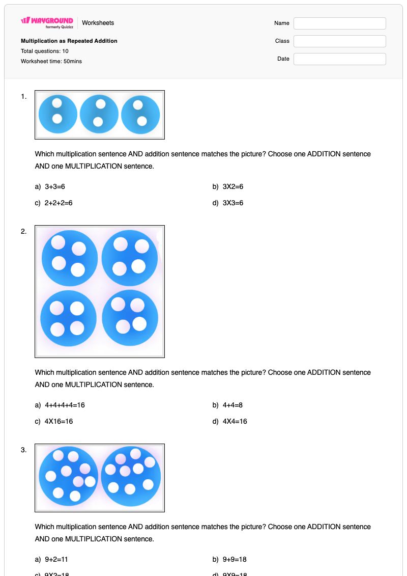Multiplication as Repeated Addition - Printable Repeated-addition Worksheets Kindergarten - Wayground