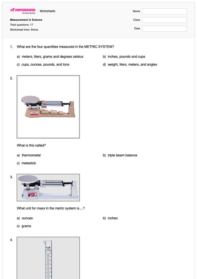 Measurement in Science - Printable Science Worksheets - Wayground