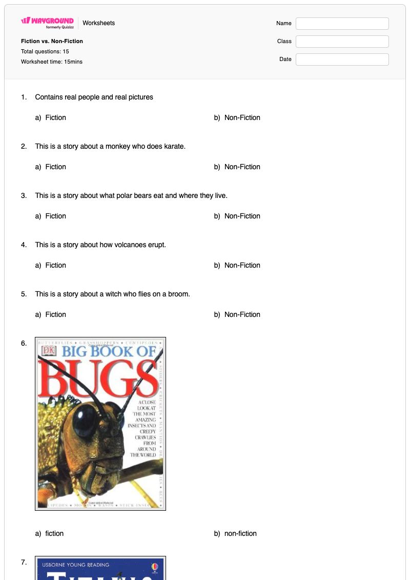 Fiction vs. Non-Fiction - Printable Making-inferences-in-fiction Worksheets Class 4 - Wayground