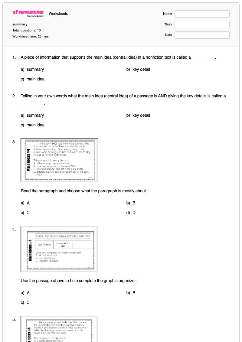 summary - Printable Summarizing-nonfiction-texts Worksheets Grade 5 - Wayground