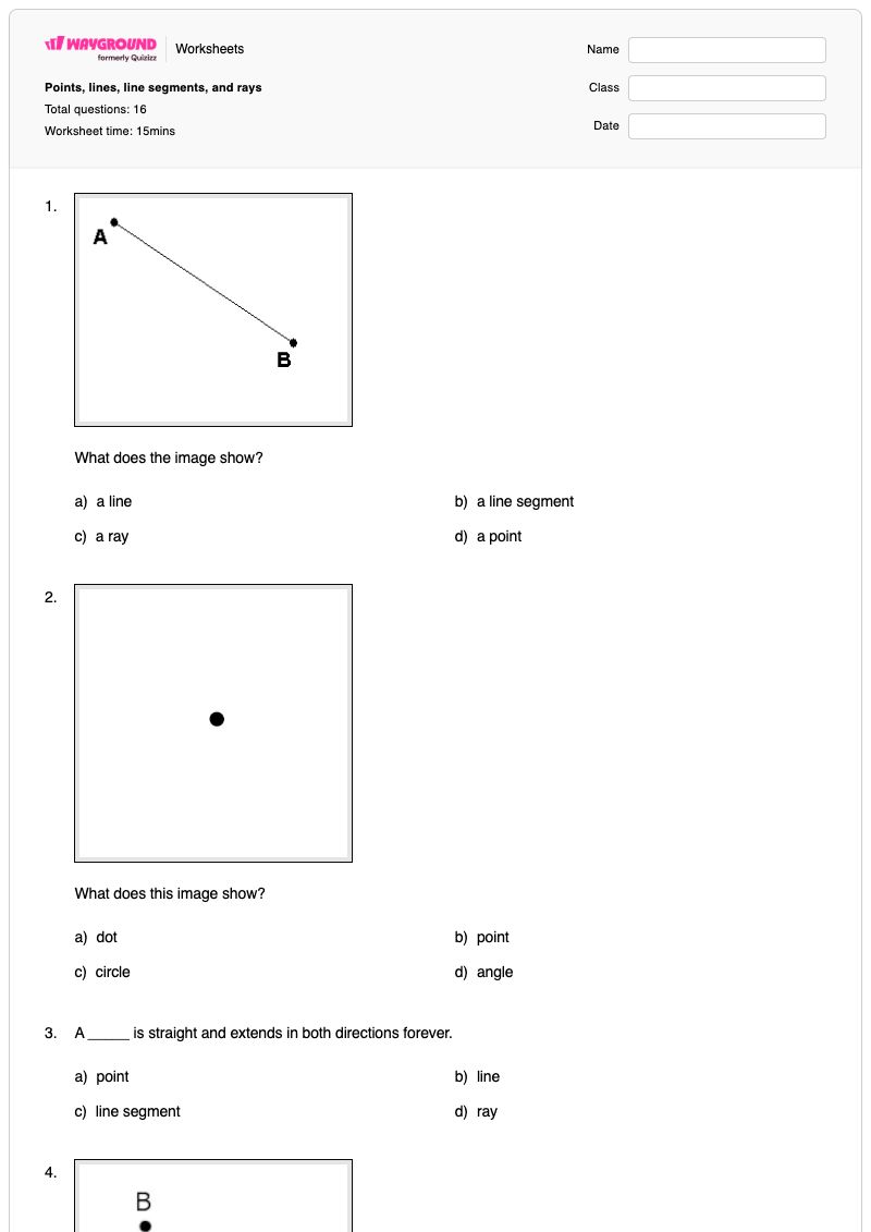 Points, lines, line segments, and rays - Printable Line-segments Worksheets - Wayground