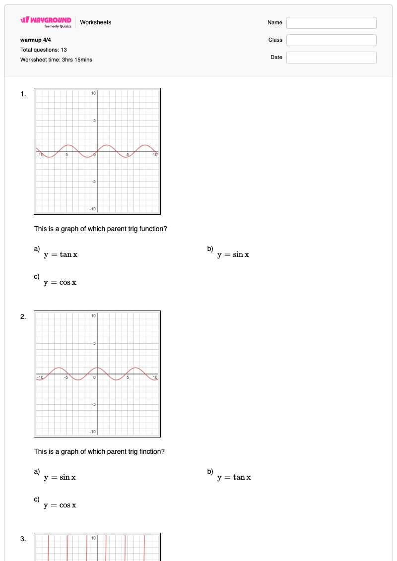 warmup 4/4 - Printable Sine-and-cosine-graphs Worksheets - Wayground