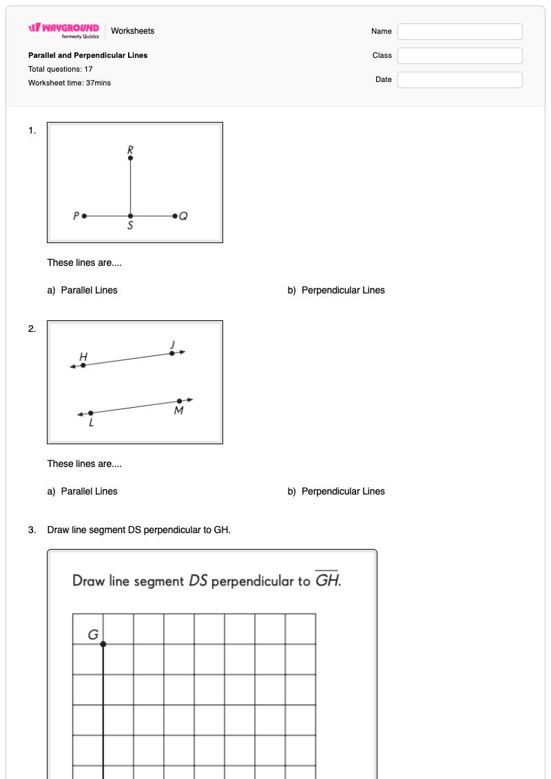 Parallel and Perpendicular Lines - พิมพ์ได้ เส้นขนานและเส้นตั้งฉาก เวิร์กชีท ระดับ 4 - Wayground
