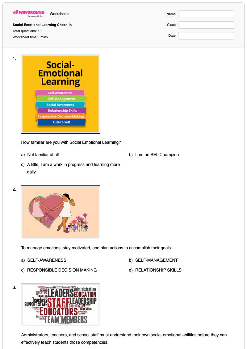 Social Emotional Learning Check-In - Printable Social-emotional-learning Worksheets - Wayground