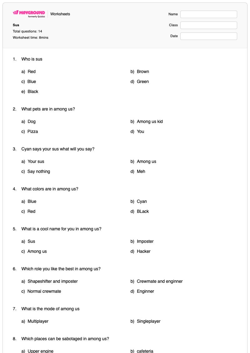 Sus - Printable Algebra Worksheets - Wayground
