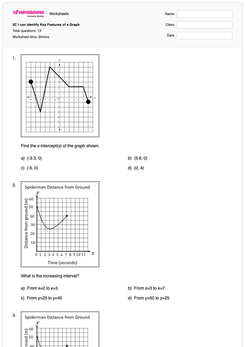 2C I can identify Key Features of a Graph - พิมพ์ได้ คุณสมบัติของกราฟ เวิร์กชีท ระดับ 6 - Wayground