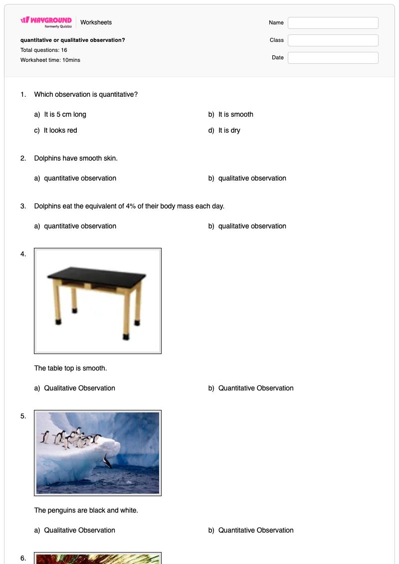 quantitative or qualitative observation? - พิมพ์ได้ การสังเกตเชิงคุณภาพและเชิงปริมาณ เวิร์กชีท - Wayground
