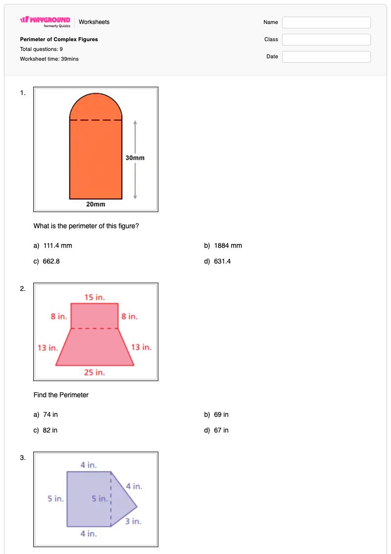 Perimeter of Complex Figures - Printable Perimeter Worksheets - Wayground