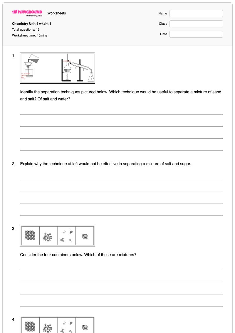 Chemistry Unit 4 wksht 1 - Printable Chemistry Worksheets - Wayground
