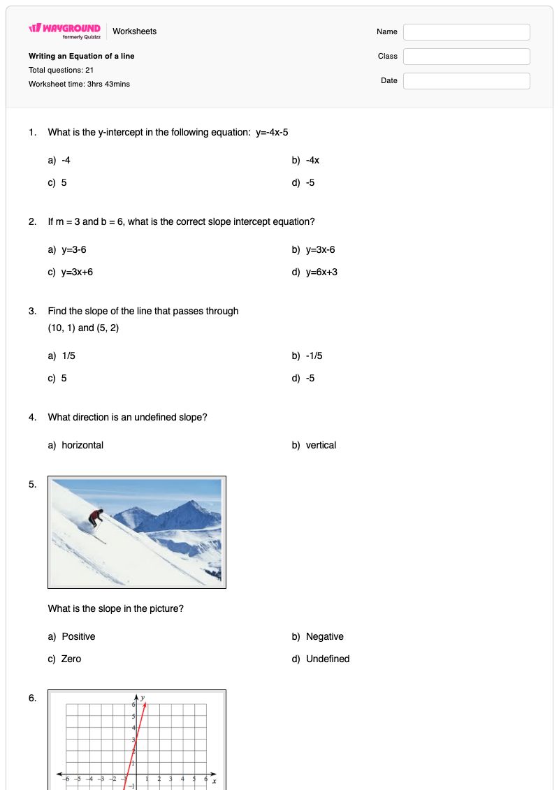 Writing an Equation of a line - Printable Equation-of-a-line Worksheets - Wayground