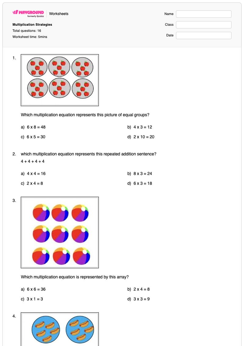 Multiplication Strategies - Printable Multiplication Worksheets - Wayground