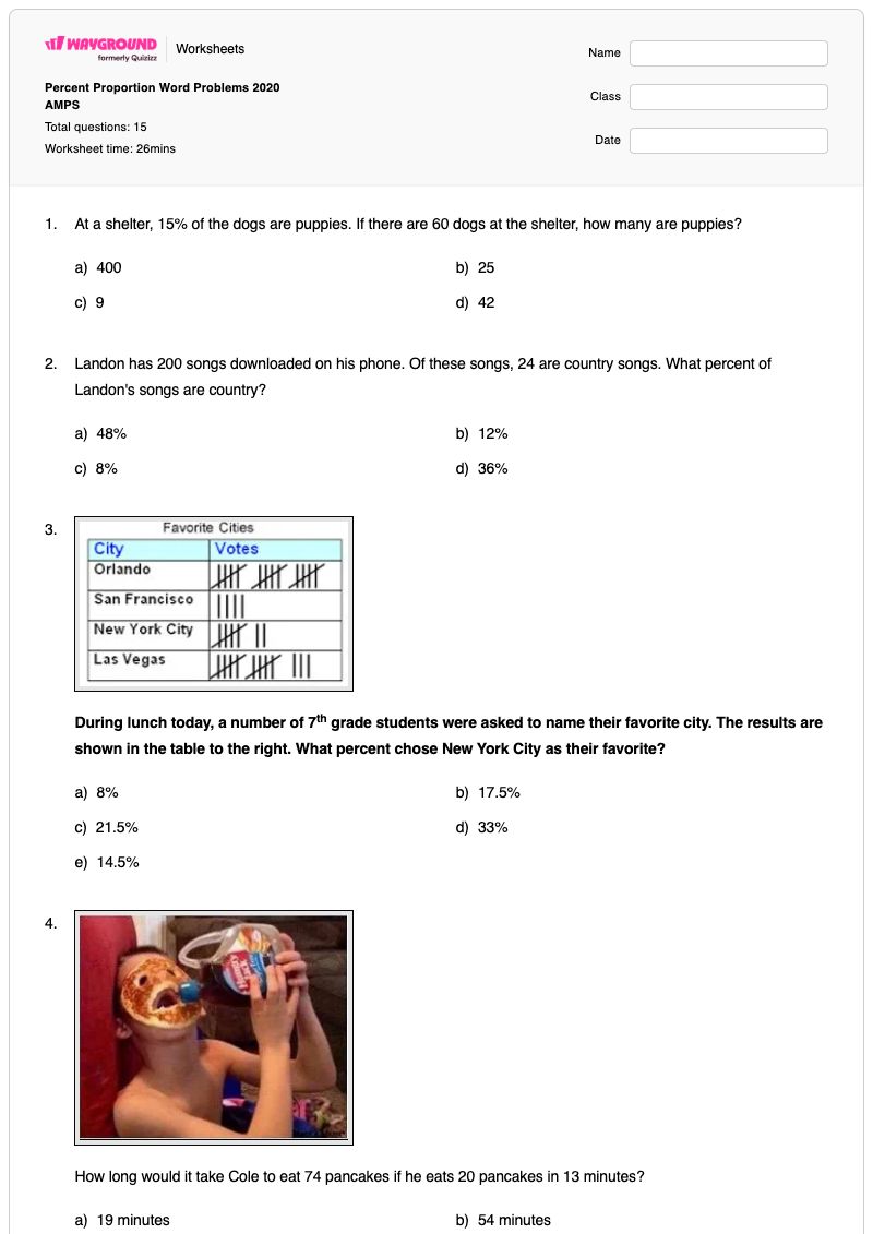 Percent Proportion Word Problems 2020 AMPS - พิมพ์ได้ Proportion-word-problems เวิร์กชีท - Wayground