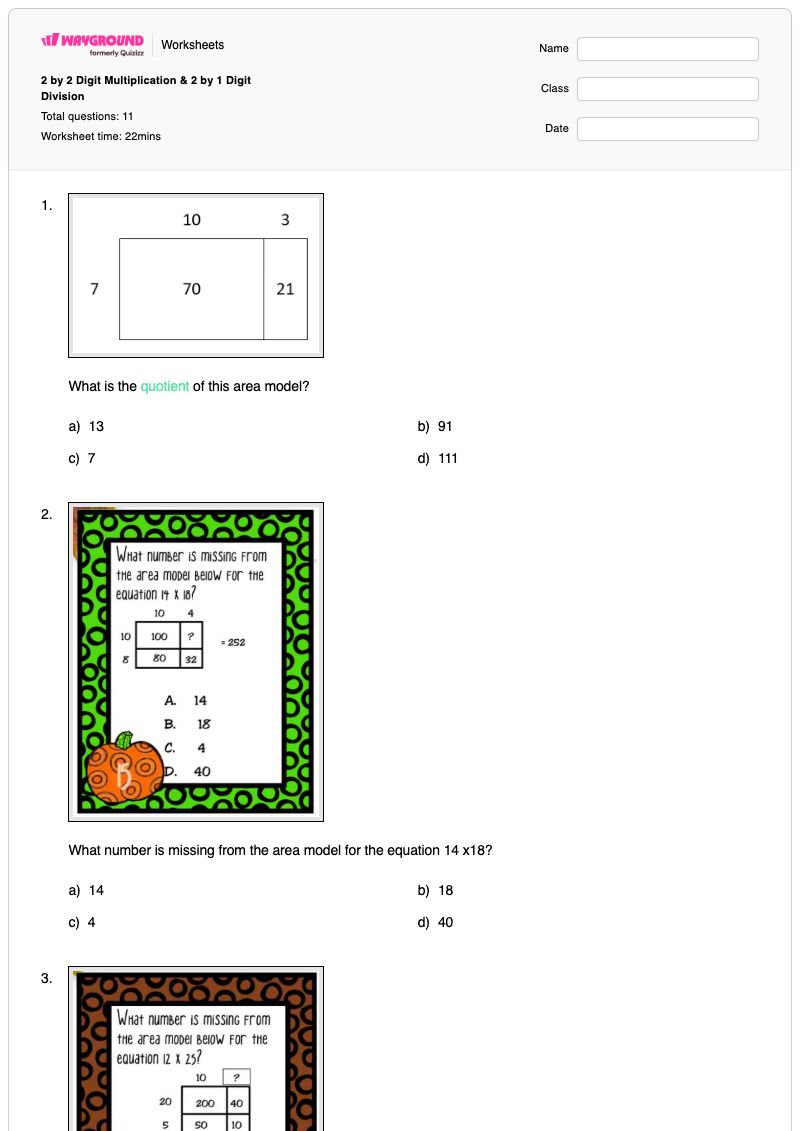 2  by 2 Digit Multiplication & 2  by 1 Digit Division - Printable Division Worksheets - Wayground
