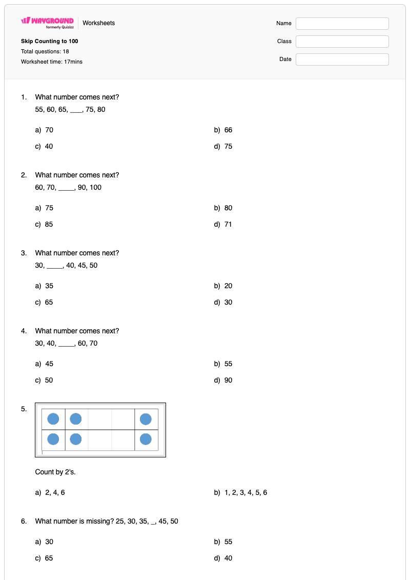 Skip Counting to 100 - Printable Counting-to-100 Worksheets Kindergarten - Wayground