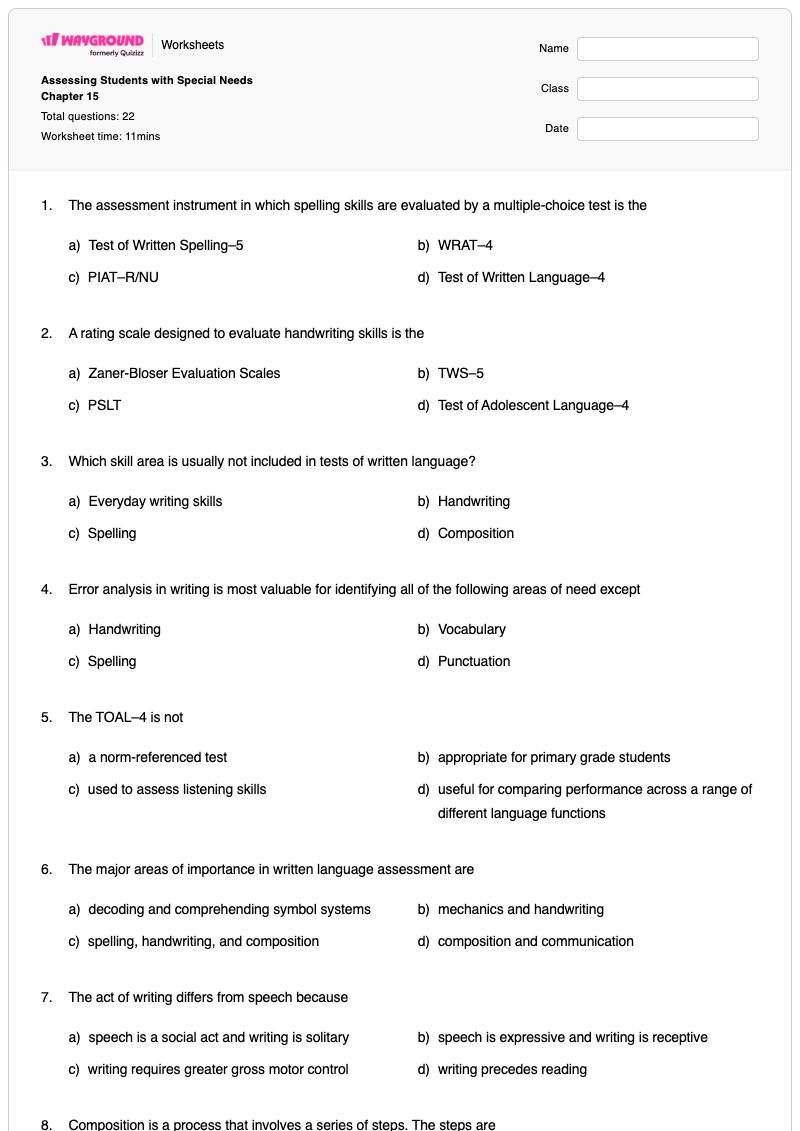 Assessing Students with Special Needs Chapter 15 - พิมพ์ได้ Cursive-writing เวิร์กชีท ระดับ 6 - Wayground