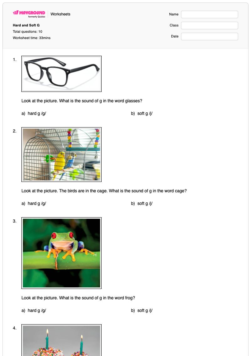 Hard and Soft G - Printable Hard-c-sound Worksheets Grade 1 - Wayground