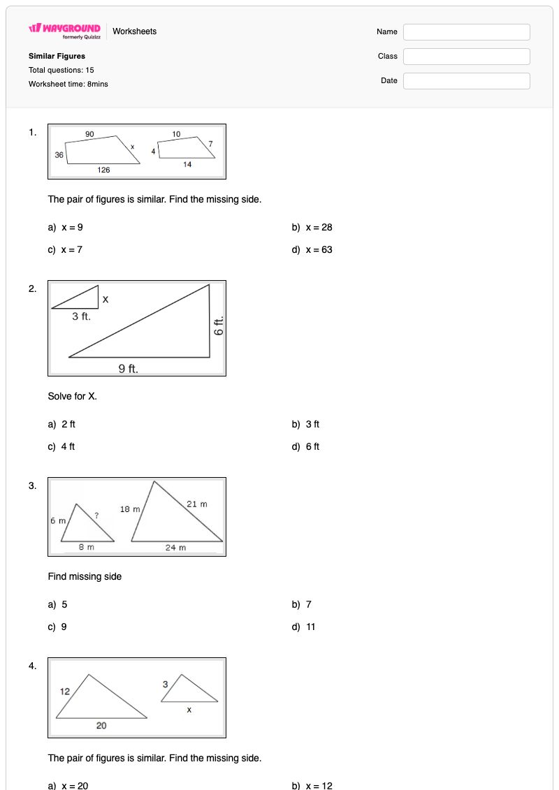 Similar Figures - พิมพ์ได้ ตัวเลขที่คล้ายกัน เวิร์กชีท ระดับ 8 - Wayground
