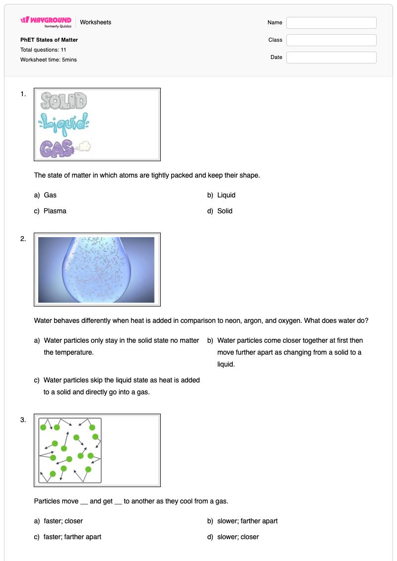 PhET States of Matter - Printable States-of-matter Worksheets - Wayground