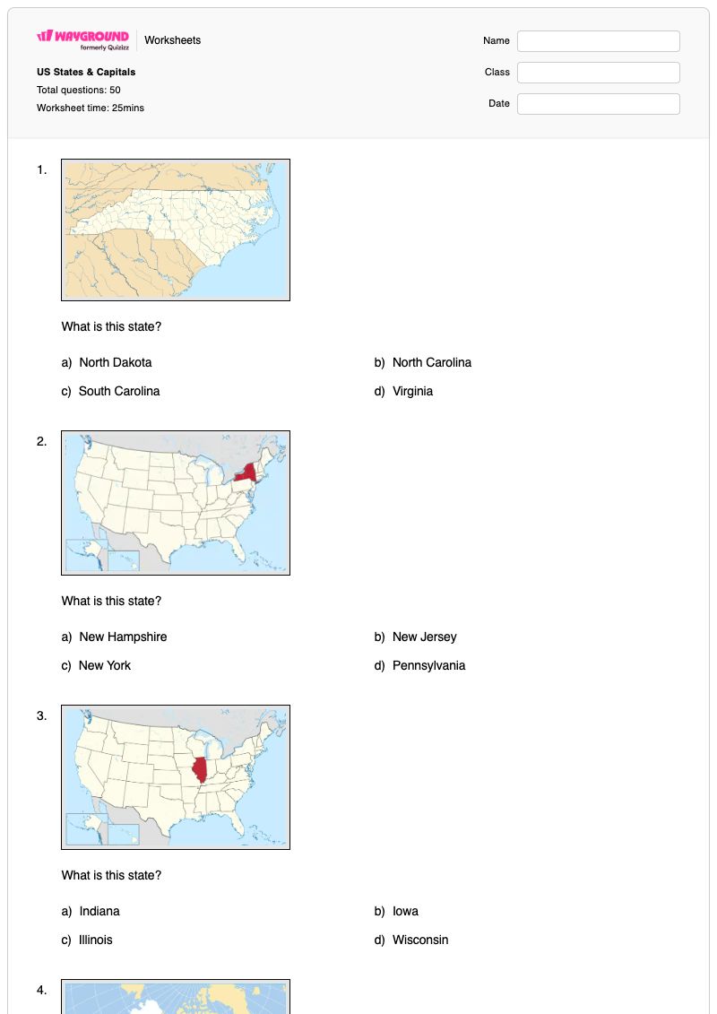 US States & Capitals - Printable States-and-capitals Worksheets - Wayground
