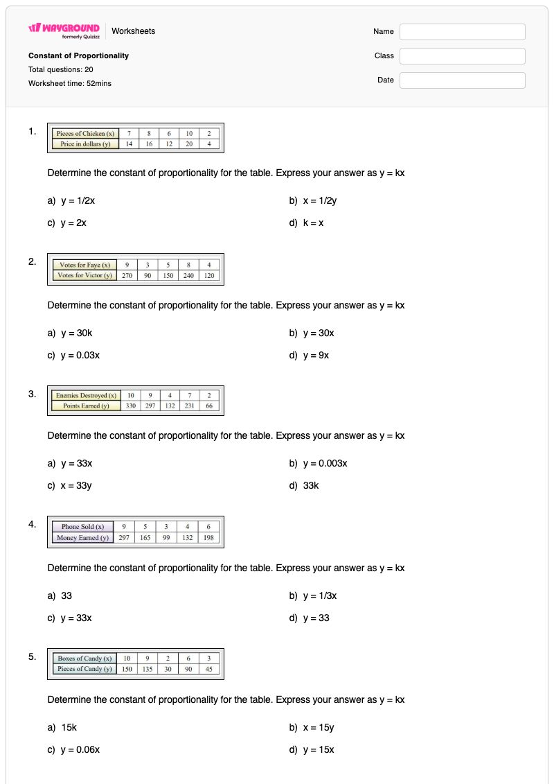 Constant of Proportionality - Printable Constant-of-proportionality Worksheets Class 7 - Wayground