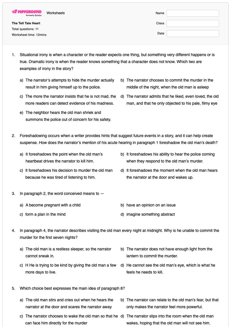 The Tell Tale Heart - Printable The-tell-tale-heart Worksheets - Wayground