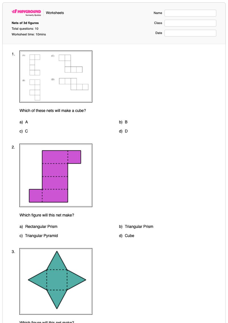 Nets of 3d figures - Printable Nets-of-3d-figures Worksheets Kindergarten - Wayground