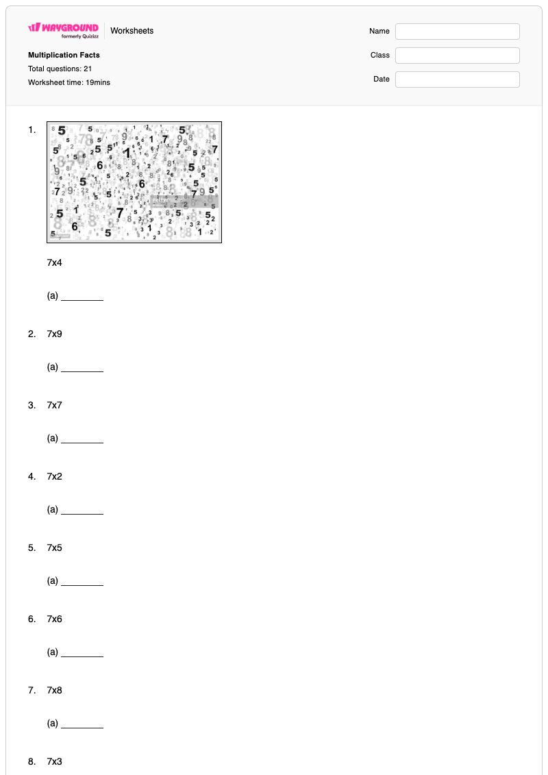 Multiplication Facts - Printable Multiplication Worksheets - Wayground