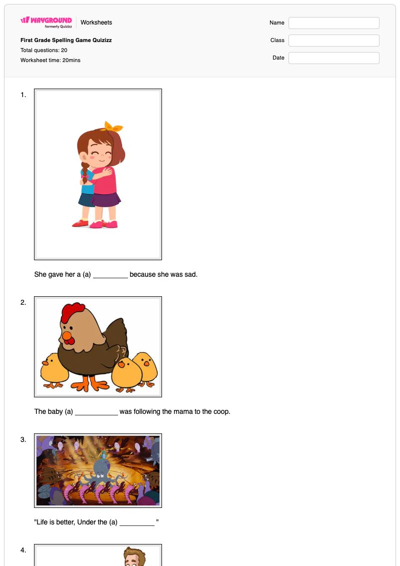 First Grade Spelling Game Quizizz - Printable Vocabulary Worksheets Grade 1 - Wayground