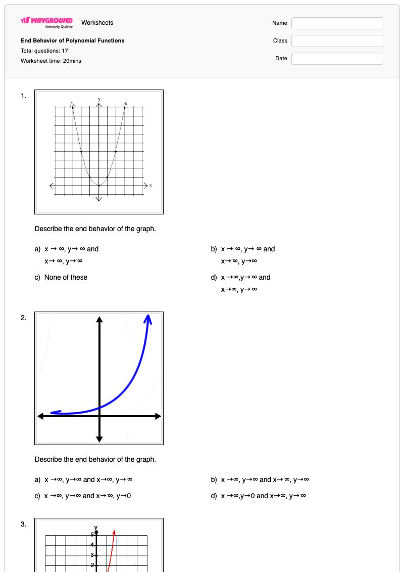 End Behavior of Polynomial Functions - Printable End-behavior-of-polynomials Worksheets - Wayground