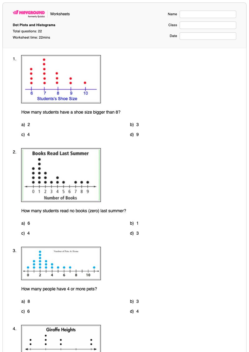 Dot Plots and Histograms - Free Printable Worksheet | Wayground
