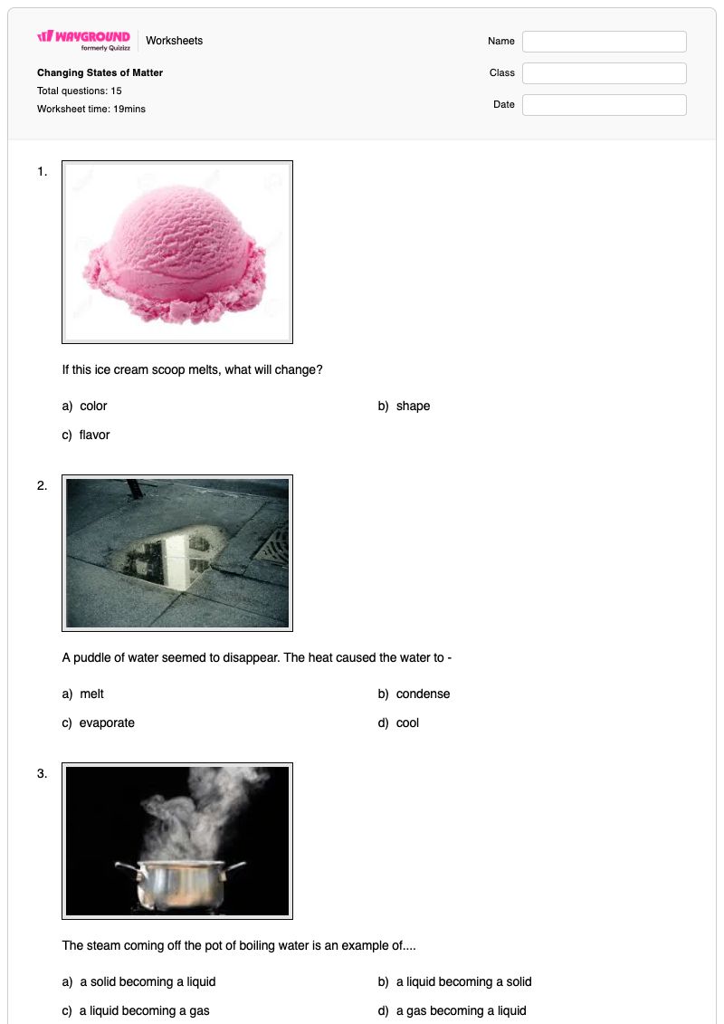 Changing States of Matter - Printable States-of-matter Worksheets - Wayground