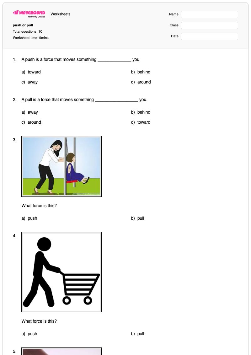 push or pull - พิมพ์ได้ Push-and-pull เวิร์กชีท - Wayground