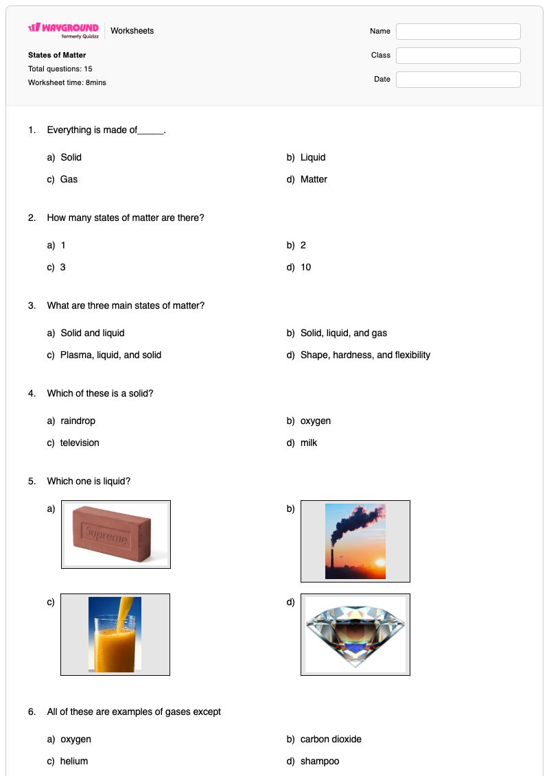 States of Matter - Printable States-of-matter Worksheets - Wayground