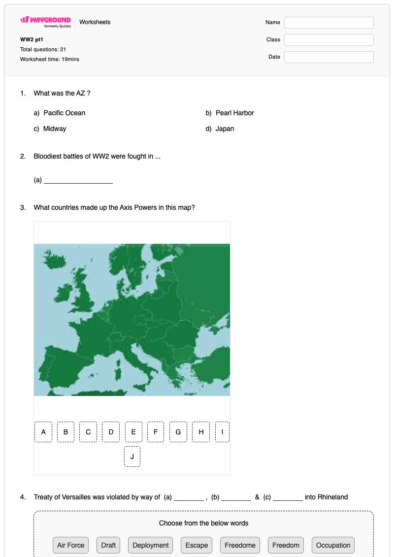 WW2 pt1 - Printable United-states-entry-into-world-war-1 Worksheets Grade 9 - Wayground