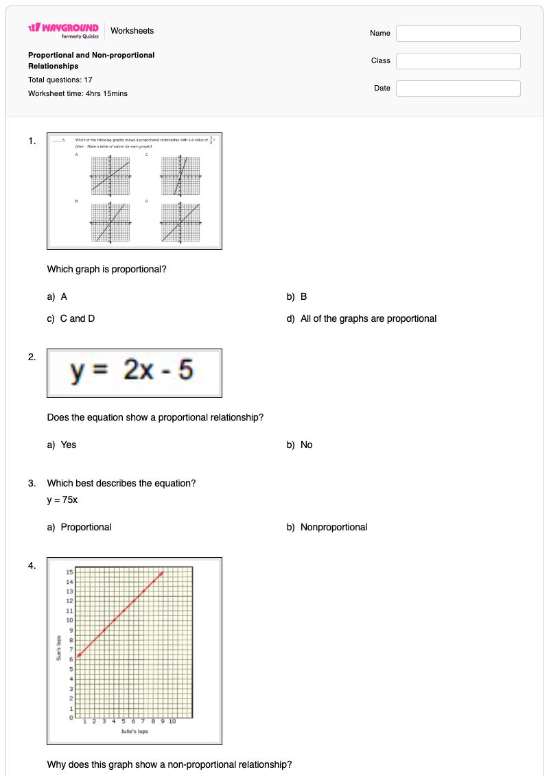 Proportional and Non-proportional Relationships - Printable Proportional-relationships Worksheets - Wayground