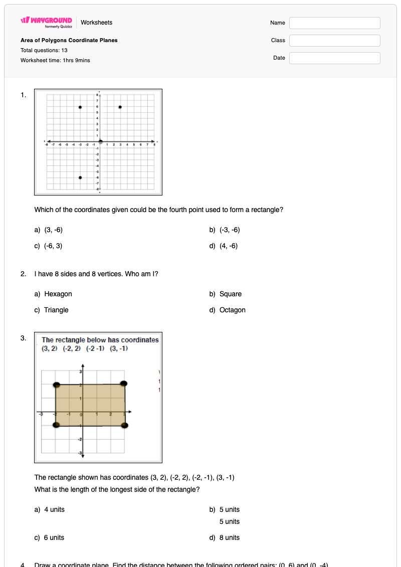 Area of Polygons Coordinate Planes - พิมพ์ได้ Area-of-polygons เวิร์กชีท - Wayground