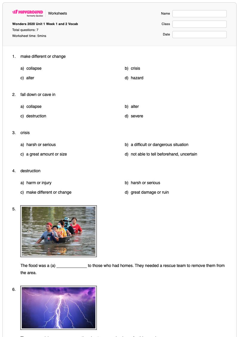 Wonders 2020 Unit 1 Week 1 and 2 Vocab - พิมพ์ได้ Reading-scales เวิร์กชีท - Wayground