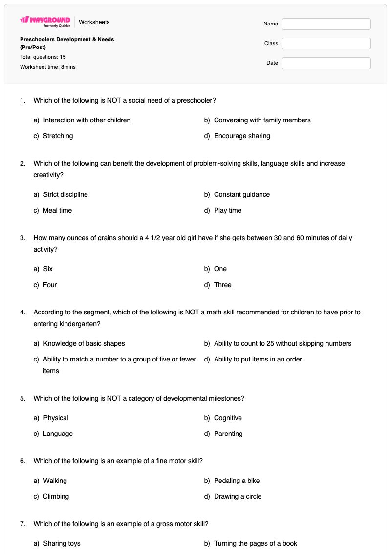 Preschoolers Development & Needs (Pre/Post) - Printable Fine-motor-skills Worksheets - Wayground