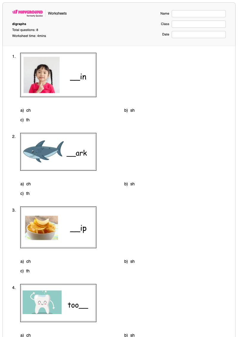 digraphs - Dapat dicetak Digraf Lembar-kerja Kelas 2 - Wayground