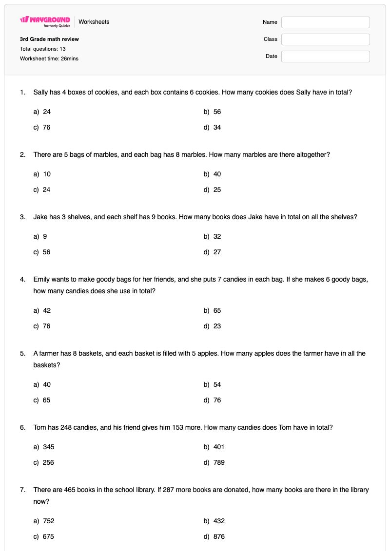 3rd Grade math review  - Printable Addition-and-subtraction Worksheets Grade 3 - Wayground