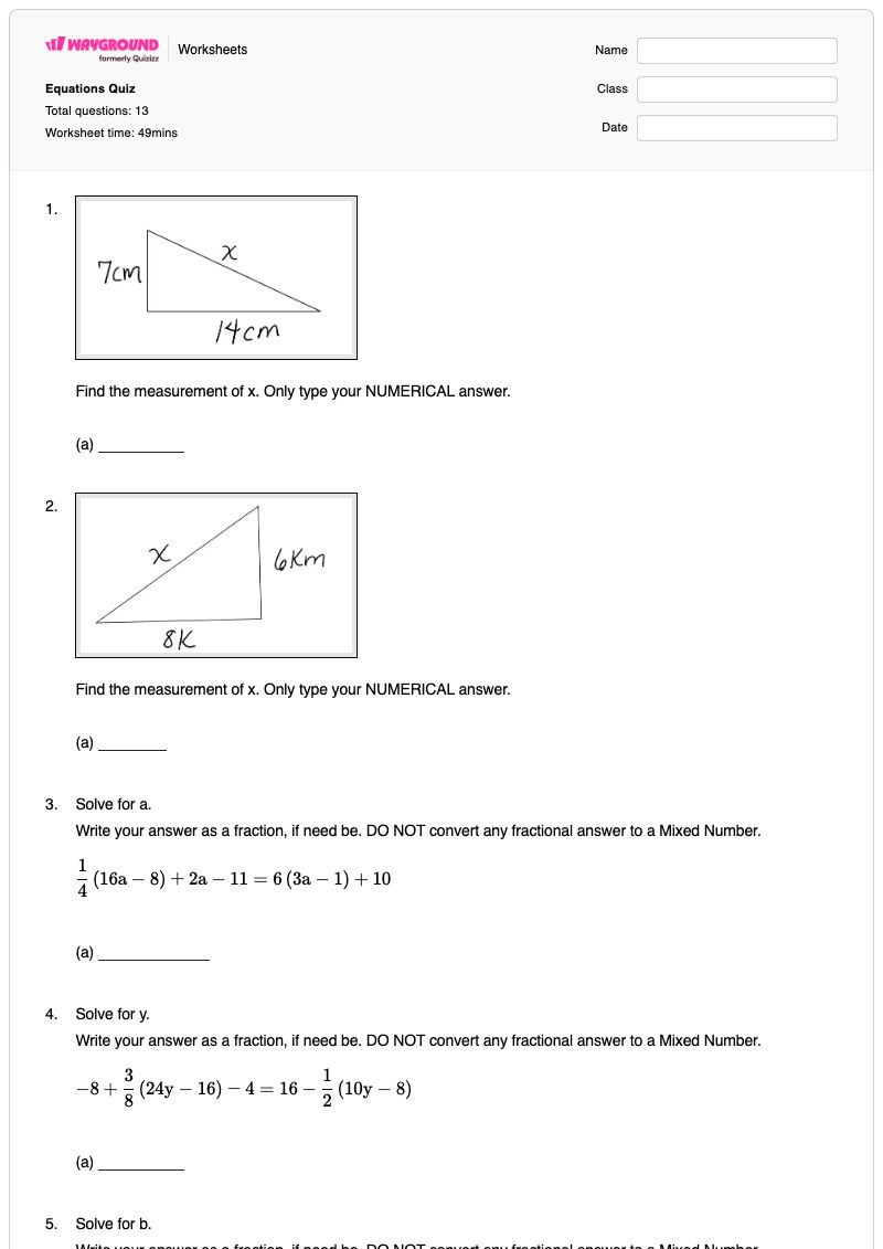 Equations Quiz - พิมพ์ได้ Solving-fractional-equations เวิร์กชีท ระดับ 9 - Wayground