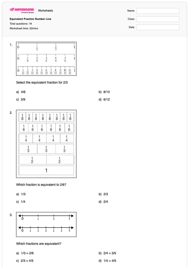 Equivalent Fraction Number Line - Printable Fractions-on-a-number-line Worksheets - Wayground